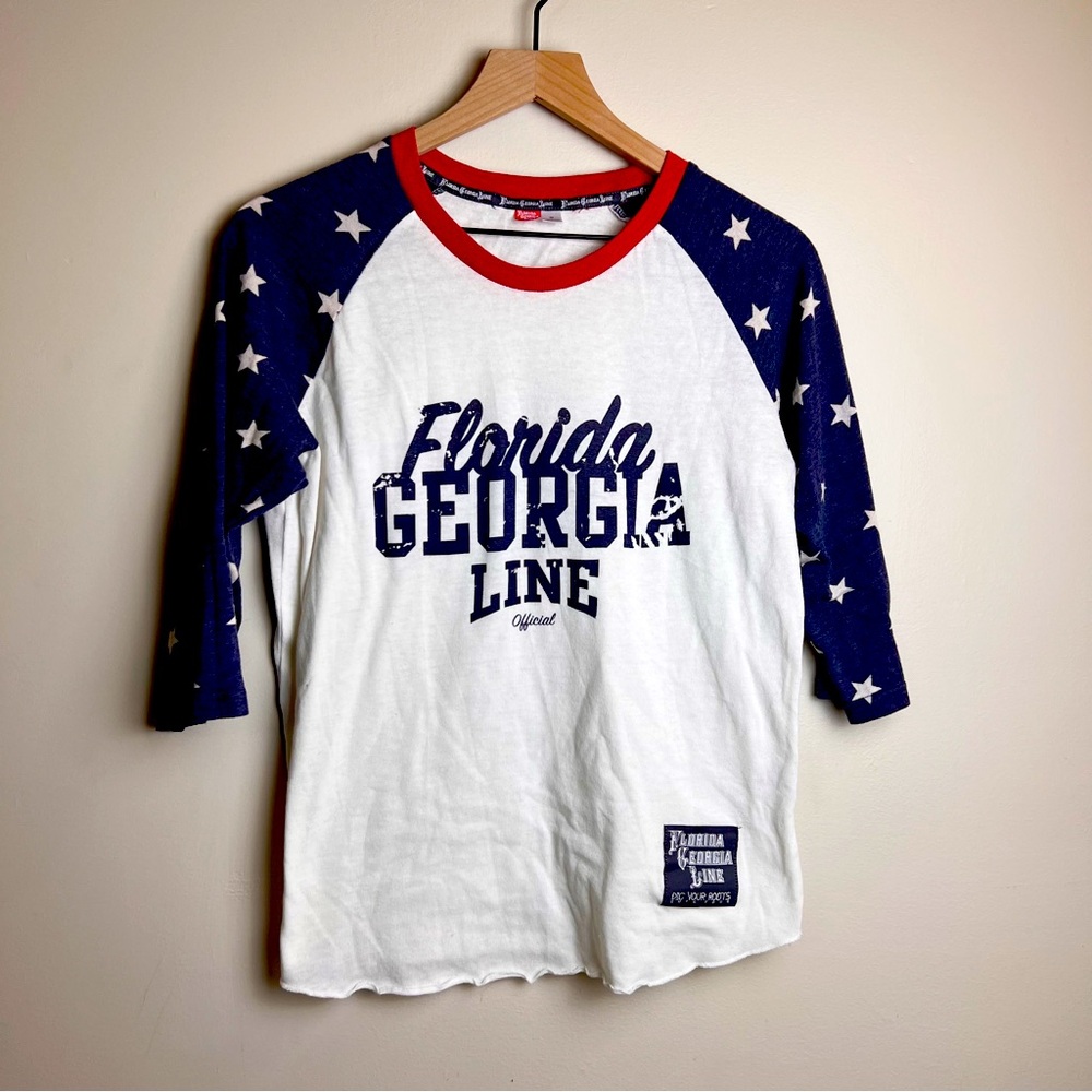 Florida Georgia Line American Flag Tour Baseball T-Shirt | M